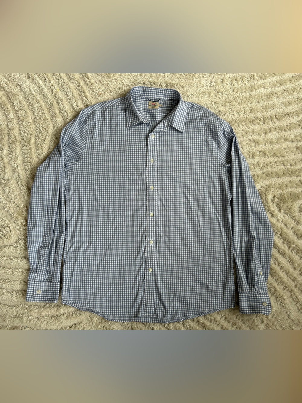 Faherty Blue Gingham Long-Sleeve Button-Up Shirt